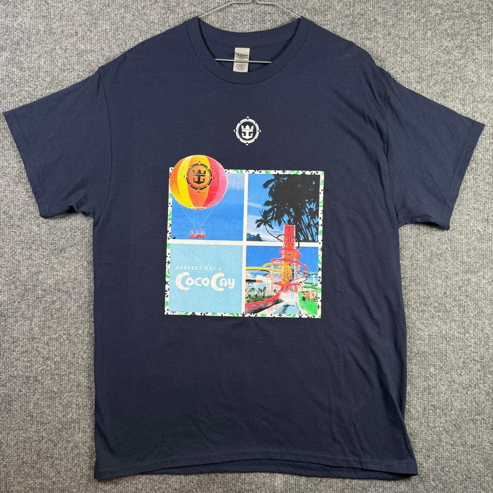 Royal Caribbean T-Shirt Mens Large Navy Blue Perfect Day CocoCay Graphic Tee